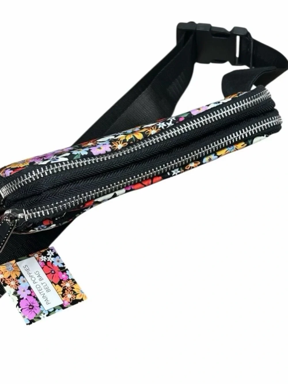 Brighton Floral Zip Cosmetic Pouch - Black with Purple, Orange & Yellow Flowers